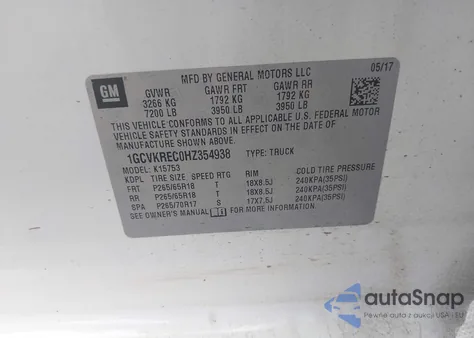 2017 Chevrolet Silverado 1500 2Lt from USA, damaged, VIN 1GCVKREC0HZ354938